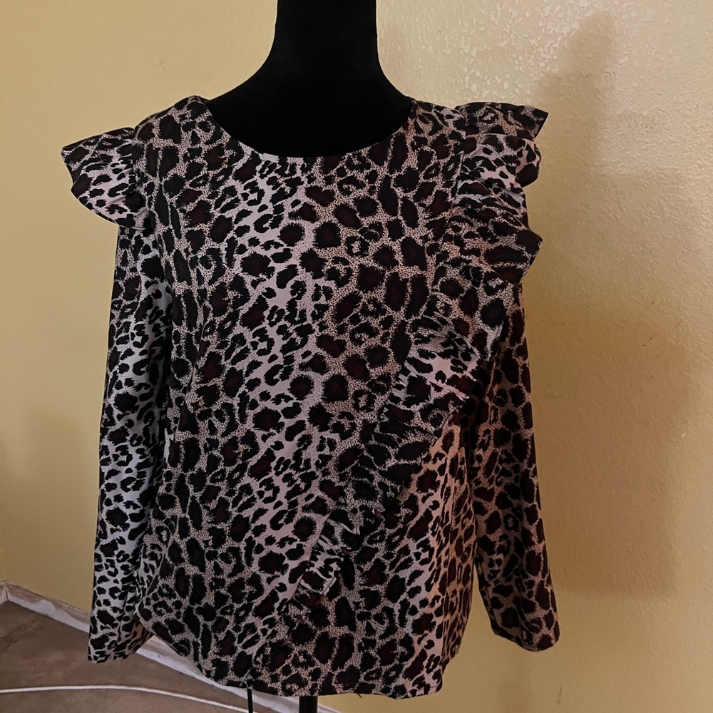 Kensie Black and Cream Animal Print Blouse